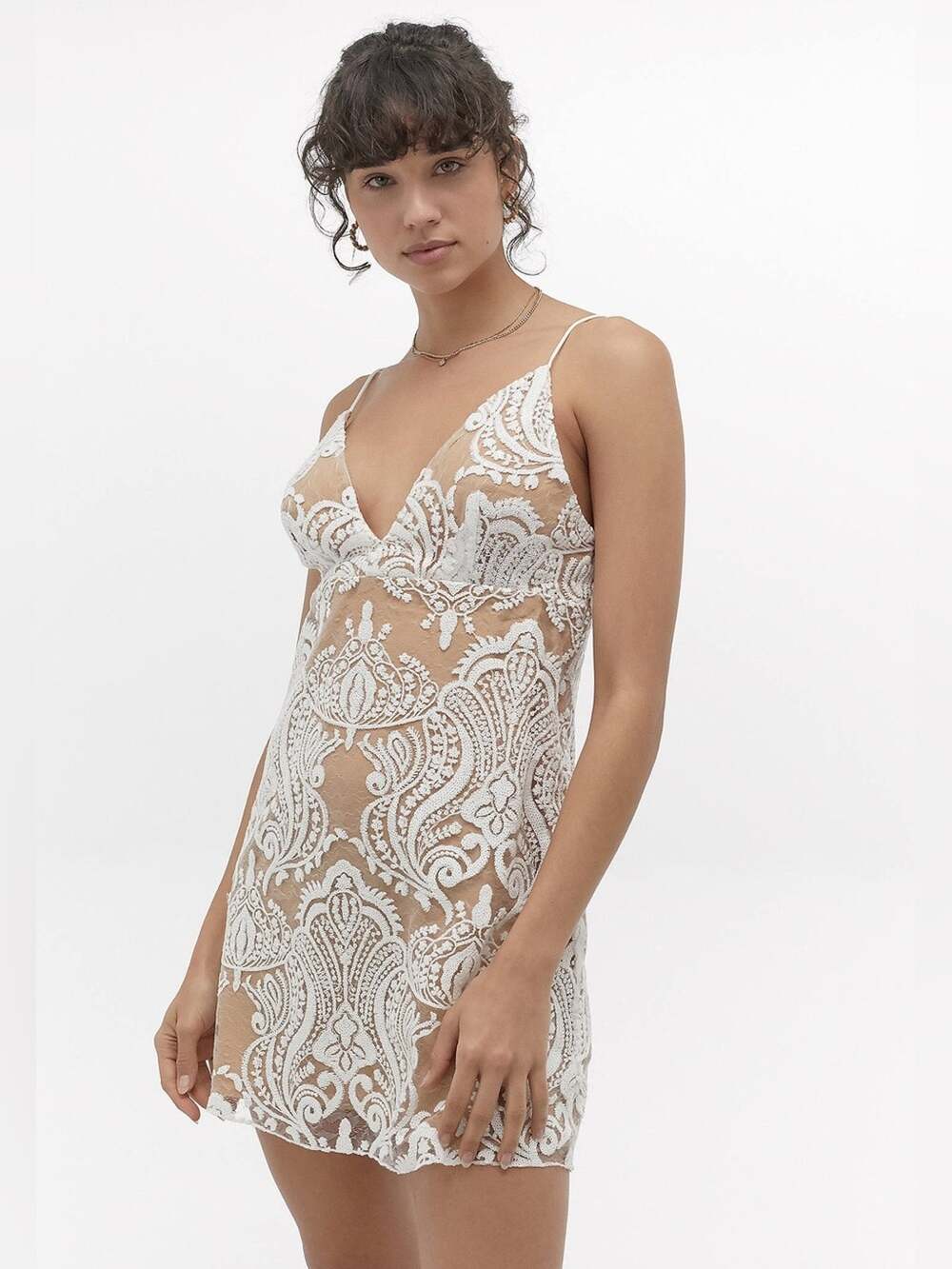 Free People Night Shimmers Mini Dress lace detailing